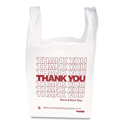 HDPE T-Shirt Bags, Thank You - Have a Nice Day Labeling, Cut-Out Handles, 12" x 7" x 23", White/Red, 500/Carton