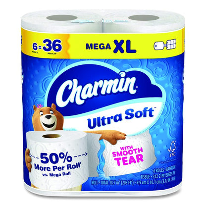 Ultra Soft Bathroom Tissue, Septic Safe, 2-Ply, White, 312 Sheets/Roll, 18 Rolls/Carton