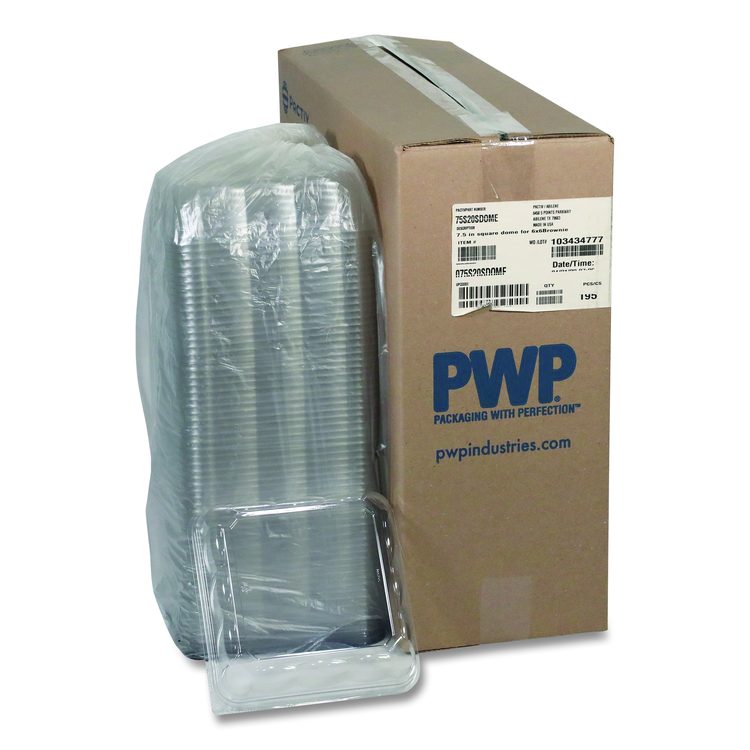 Recycled Container Lid, Dome Lid for 6 x 6 Brownie Container, 7.5 x 7.5 x 2.02, Clear, Plastic, 195/Carton