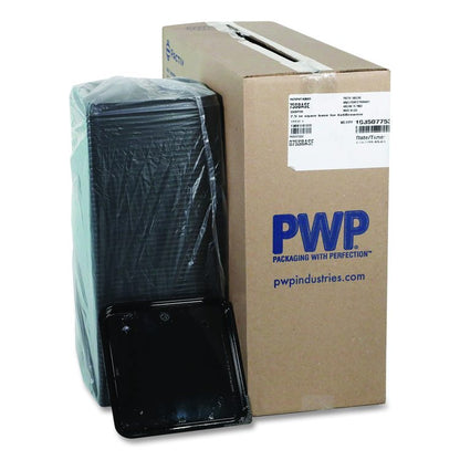 Recycled Plastic Container, 6 x 6 Brownie Container, 7.5 x 7.5 x 0.56, Black, Plastic, 195/Carton