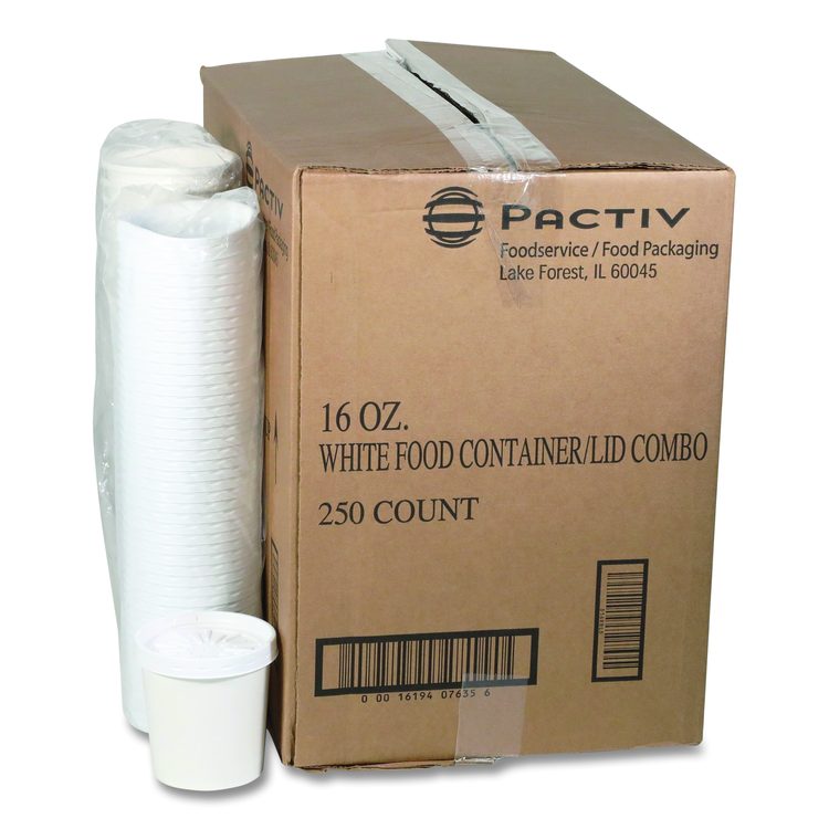 Paper Round Food Container and Lid Combo, 16 oz, 38" Diameter x 3.9" h, White, 250/Carton