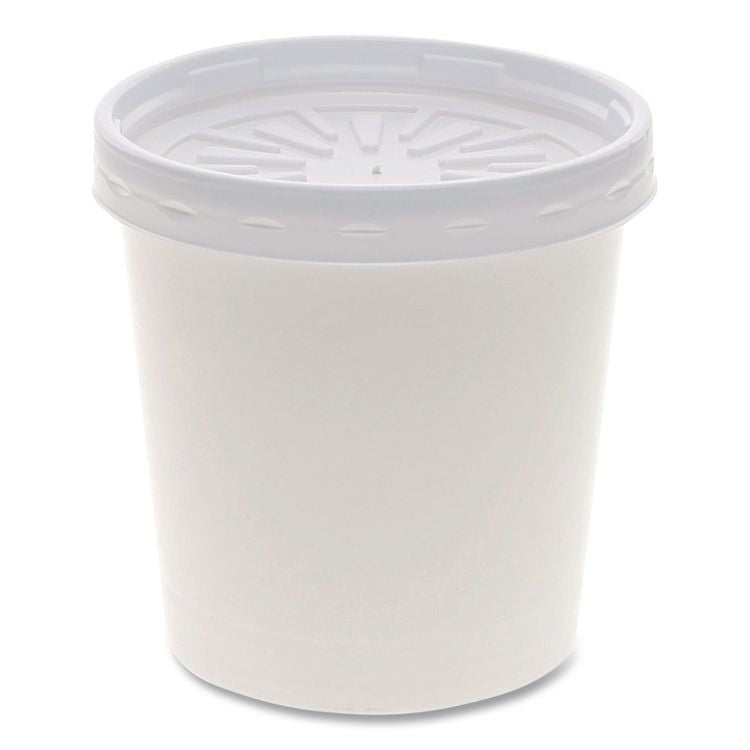 Paper Round Food Container and Lid Combo, 16 oz, 38" Diameter x 3.9" h, White, 250/Carton