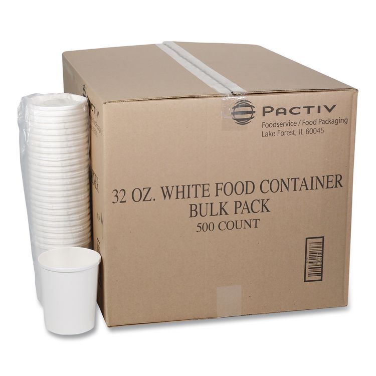 Paper Round Food Container, 32 oz, 4.5" Diameter x 5.1" h, White, 500/Carton