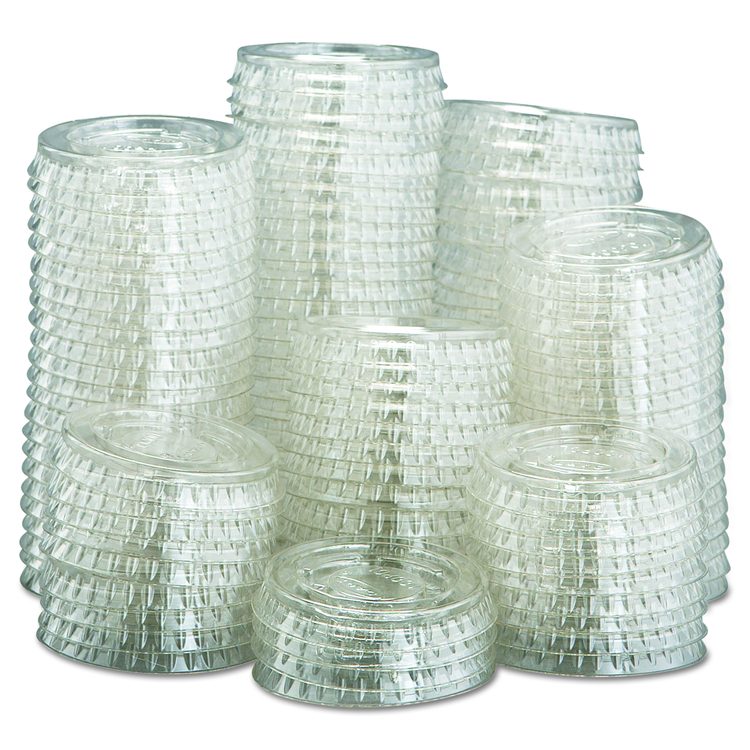 Portion/Souffle Cup Lids, Fits 0.5 oz to 1 oz Portion Cups, Plastic, Clear, 125/Pack, 20 Packs/Carton