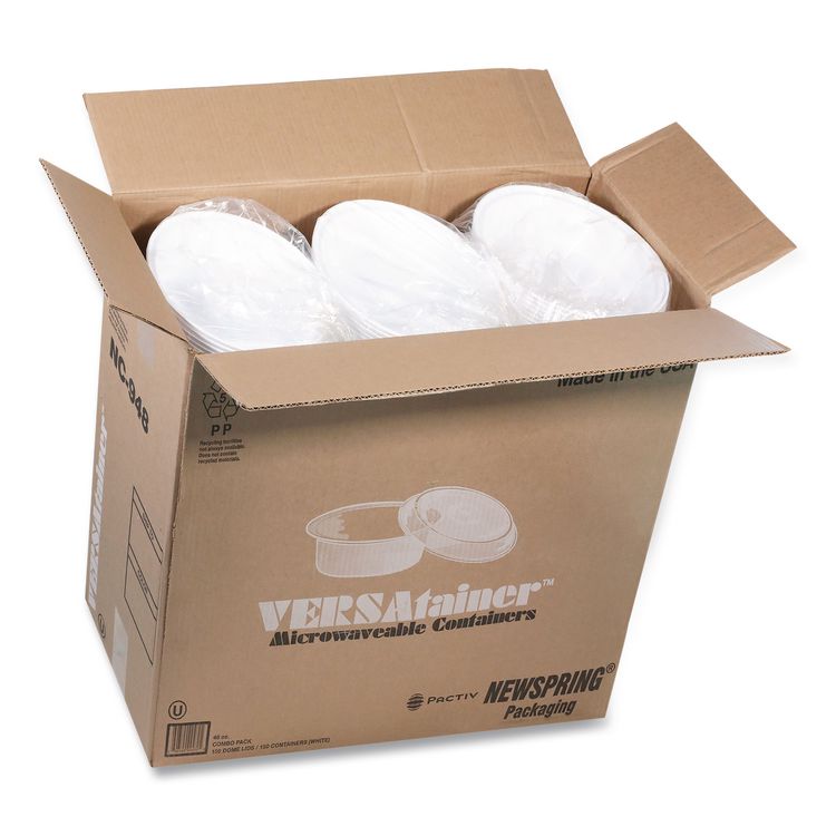 Newspring VERSAtainer Microwavable Containers, 48 oz, 9.5 x 9.5 x 2.4, White/Clear, Plastic, 150/Carton