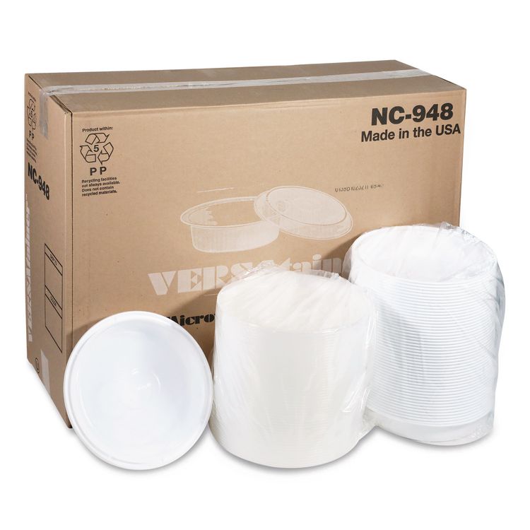 Newspring VERSAtainer Microwavable Containers, 48 oz, 9.5 x 9.5 x 2.4, White/Clear, Plastic, 150/Carton