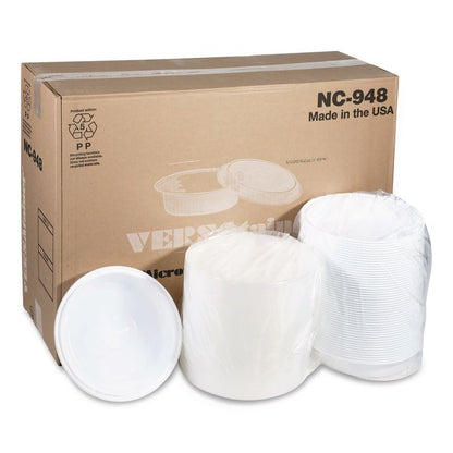 Newspring VERSAtainer Microwavable Containers, 48 oz, 9.5 x 9.5 x 2.4, White/Clear, Plastic, 150/Carton