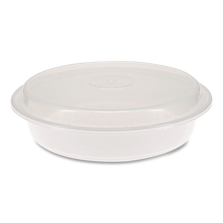 Newspring VERSAtainer Microwavable Containers, 48 oz, 9.5 x 9.5 x 2.4, White/Clear, Plastic, 150/Carton
