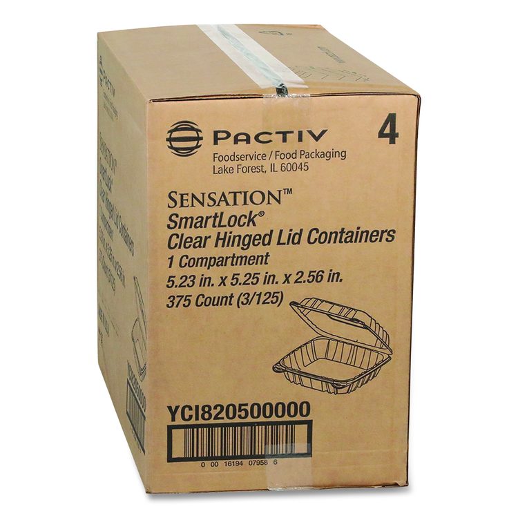 SENSATION SmartLock Hinged Lid Container, 5.2 x 5.3 x 2.56, Clear, Plastic, 375/Carton