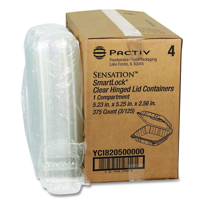 SENSATION SmartLock Hinged Lid Container, 5.2 x 5.3 x 2.56, Clear, Plastic, 375/Carton