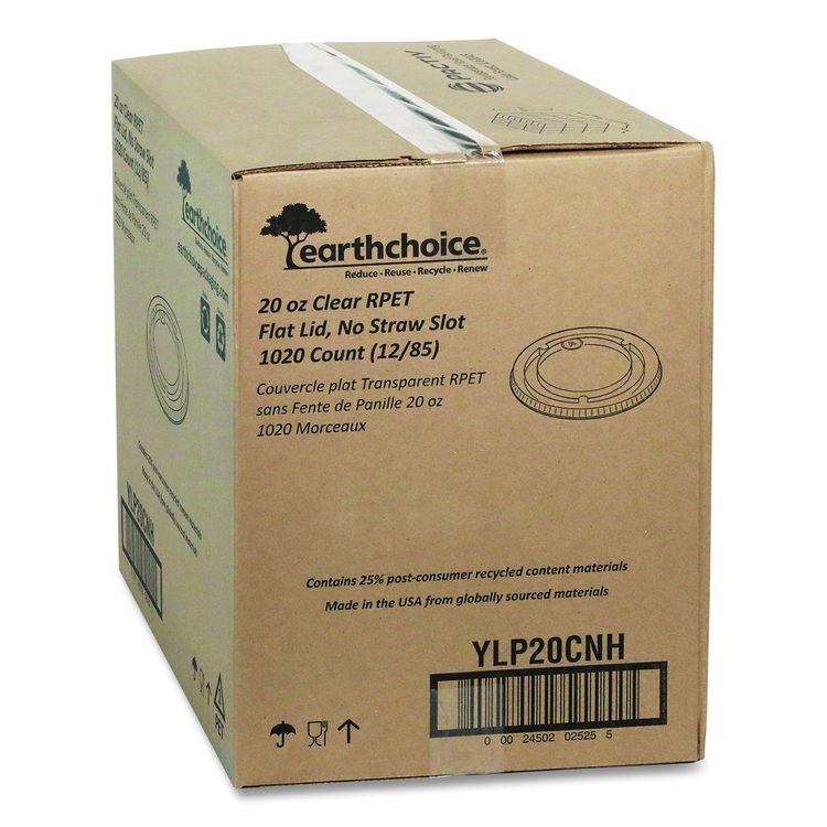 EarthChoice Strawless RPET Lid, Flat Lid, Fits 9 oz to 20 oz "A" Cups, Plastic, Clear, 1,020/Carton
