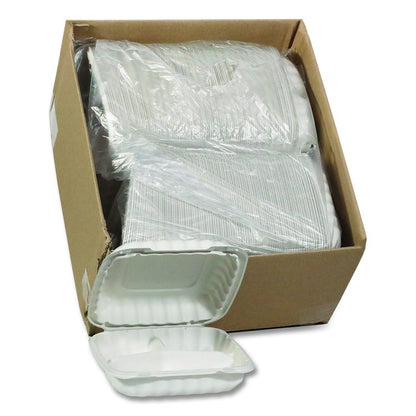 EarthChoice SmartLock Microwavable MFPP Hinged Lid Container, 3 Compartments, 9.33 x 8.88 x 3.1, White, Plastic, 120/Carton
