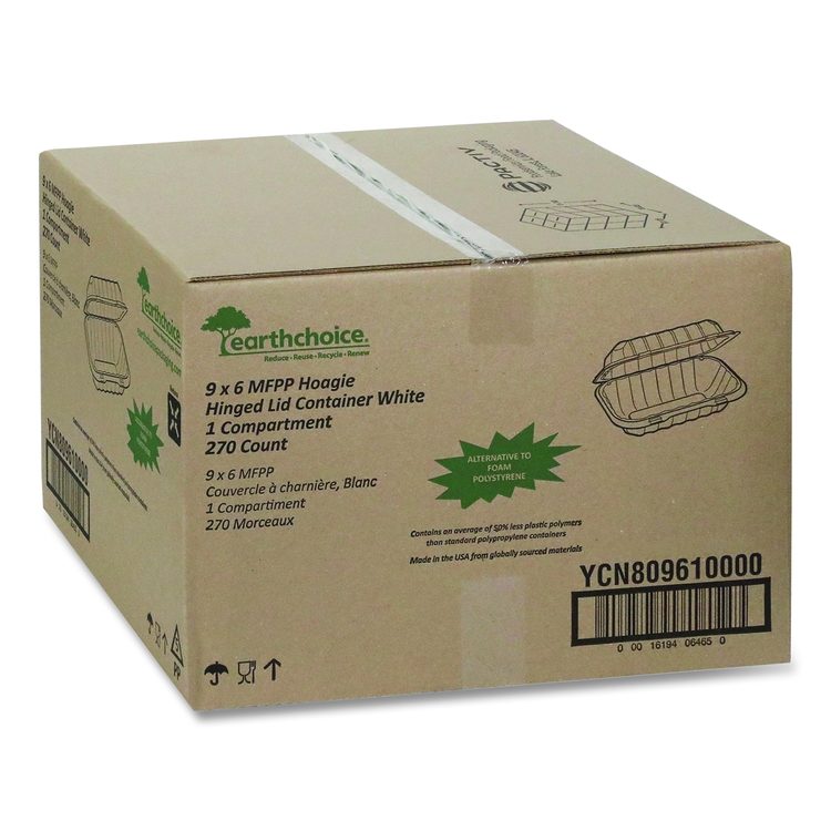 EarthChoice SmartLock Microwavable MFPP Hinged Lid Container, 9 x 6 x 3, White, Plastic, 270/Carton