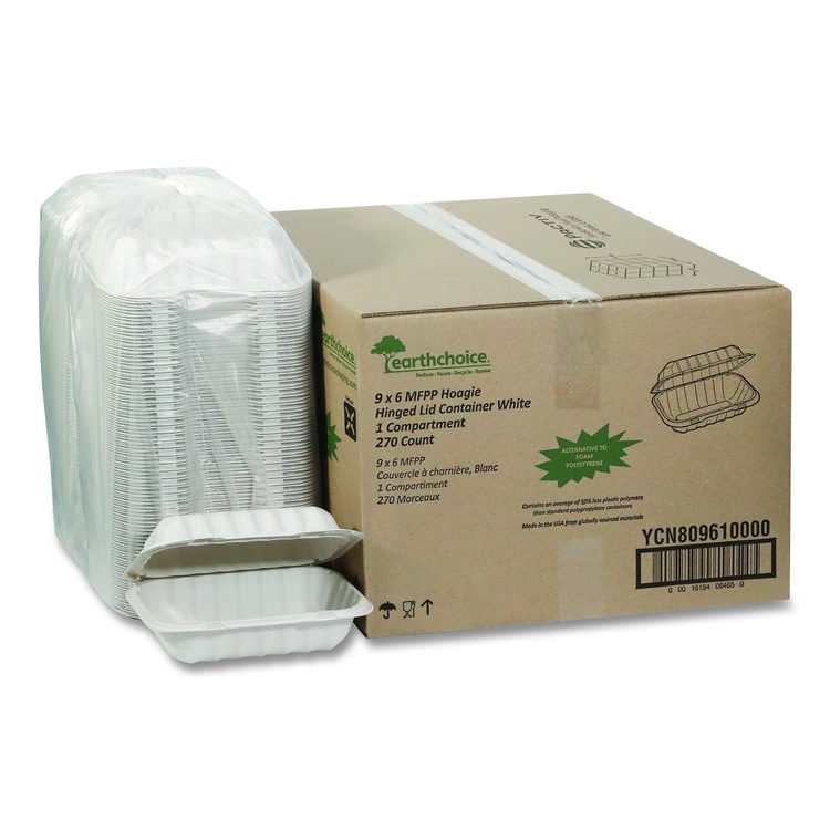 EarthChoice SmartLock Microwavable MFPP Hinged Lid Container, 9 x 6 x 3, White, Plastic, 270/Carton