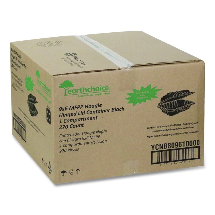 EarthChoice SmartLock Microwavable MFPP Hinged Lid Container, 9 x 6 x 3, Black, Plastic, 270/Carton