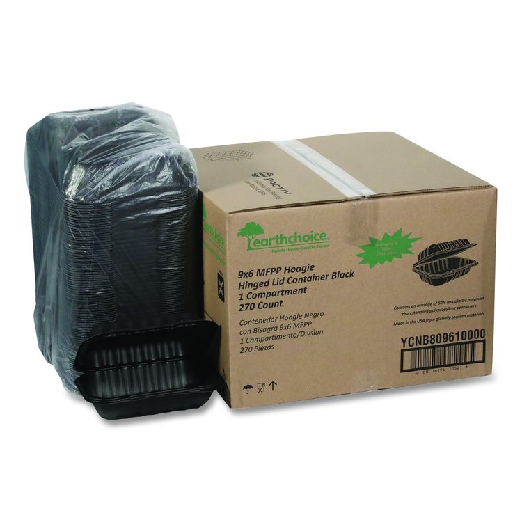 EarthChoice SmartLock Microwavable MFPP Hinged Lid Container, 9 x 6 x 3, Black, Plastic, 270/Carton