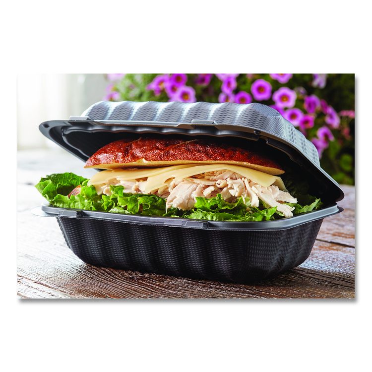 EarthChoice SmartLock Microwavable MFPP Hinged Lid Container, 9 x 6 x 3, Black, Plastic, 270/Carton