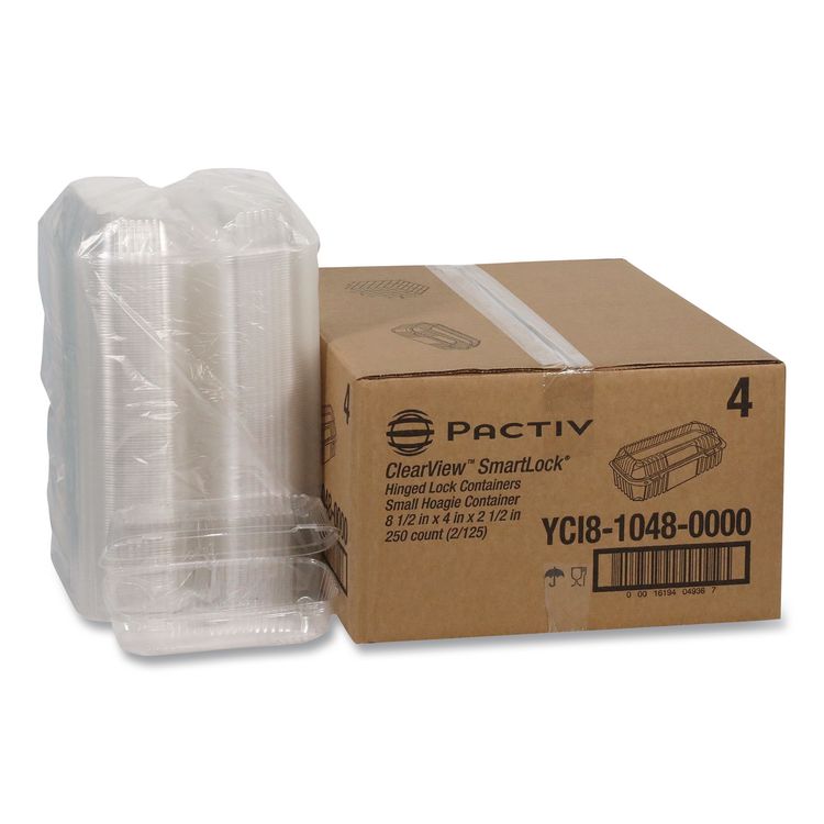 ClearView SmartLock Hinged Lid Container, 23 oz, 8.5 x 4 x 2.5, Clear, Plastic, 250/Carton