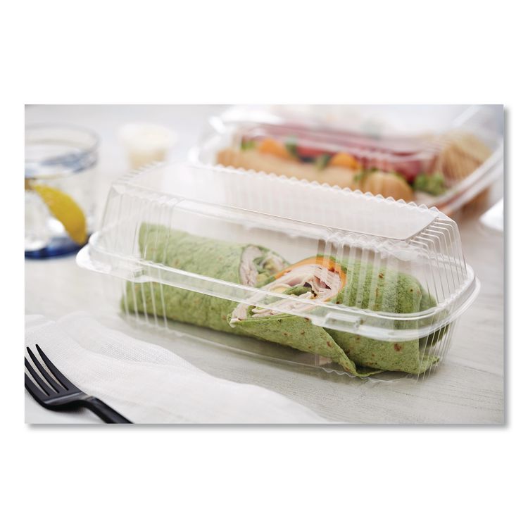 ClearView SmartLock Hinged Lid Container, Hoagie Container, 27 oz, 9.3 x 4.5 x 3, Clear, Plastic, 250/Carton