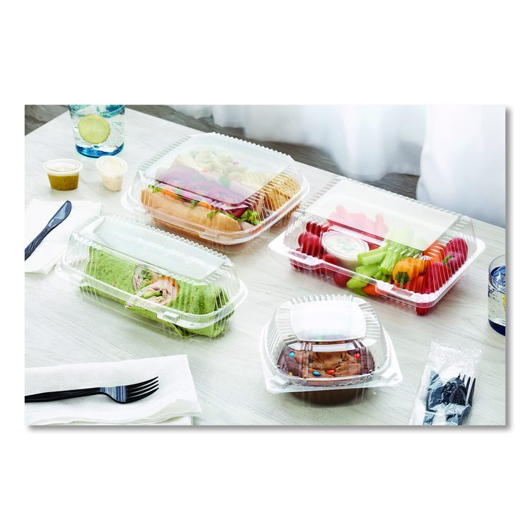 ClearView SmartLock Hinged Lid Container, Hoagie Container, 27 oz, 9.3 x 4.5 x 3, Clear, Plastic, 250/Carton