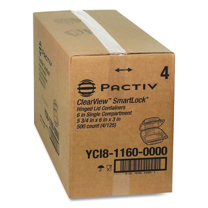 ClearView SmartLock Hinged Lid Container, 20 oz, 5.8 x 6 x 3, Clear, Plastic, 500/Carton
