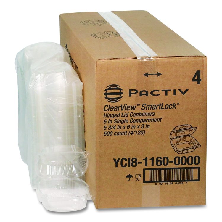 ClearView SmartLock Hinged Lid Container, 20 oz, 5.8 x 6 x 3, Clear, Plastic, 500/Carton