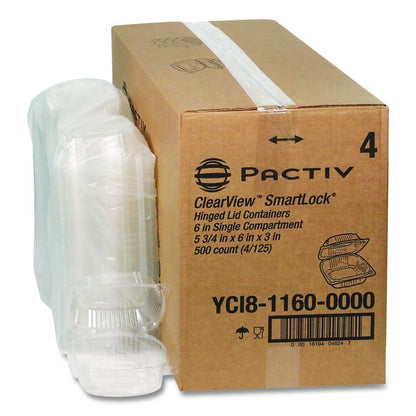 ClearView SmartLock Hinged Lid Container, 20 oz, 5.8 x 6 x 3, Clear, Plastic, 500/Carton