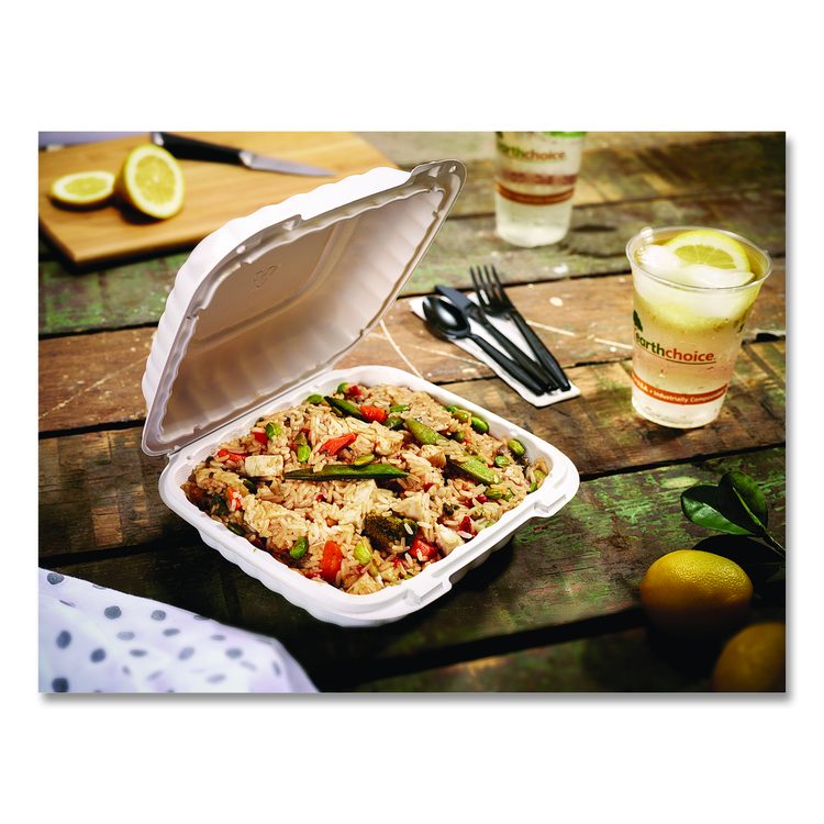 EarthChoice SmartLock Microwavable MFPP Hinged Lid Container, 9 x 9 x 3.1, White, Plastic, 120/Carton