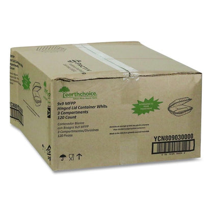 EarthChoice SmartLock Microwavable MFPP Hinged Lid Container, 3 Compartments, 9.33 x 8.88 x 3.1, White, Plastic, 120/Carton