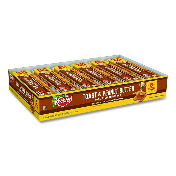 Sandwich Crackers, Toast and Peanut Butter, 8 Cracker Snack Pack, 12/Box