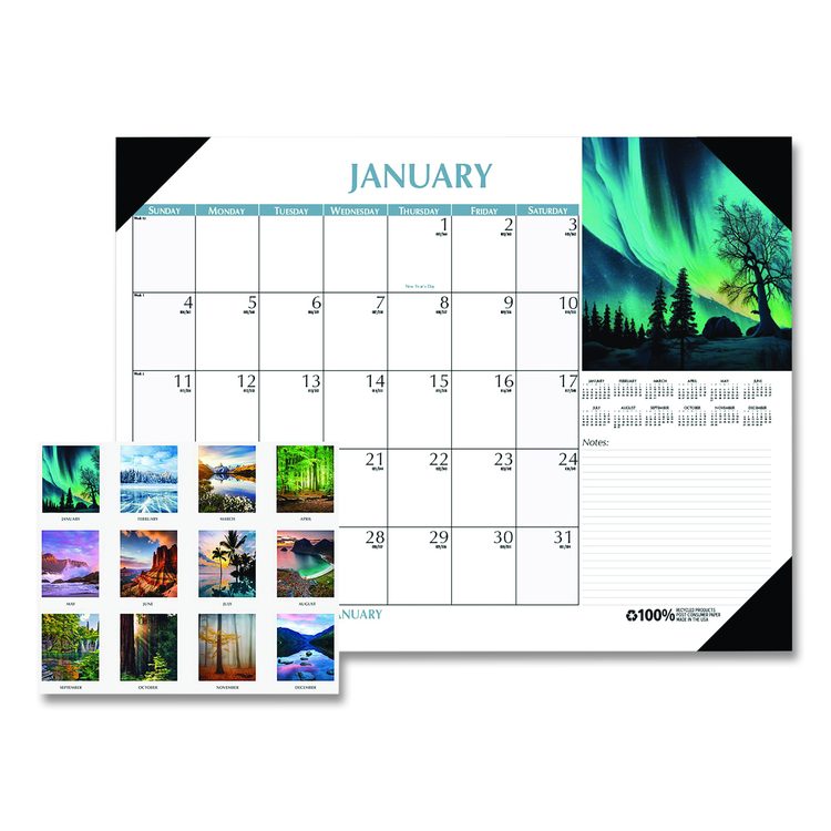 Earthscapes Scenic Desk Pad Calendar, Scenic Photos, 18.5 x 13, White Sheets, Black Binding/Corners,12-Month (Jan-Dec): 2026