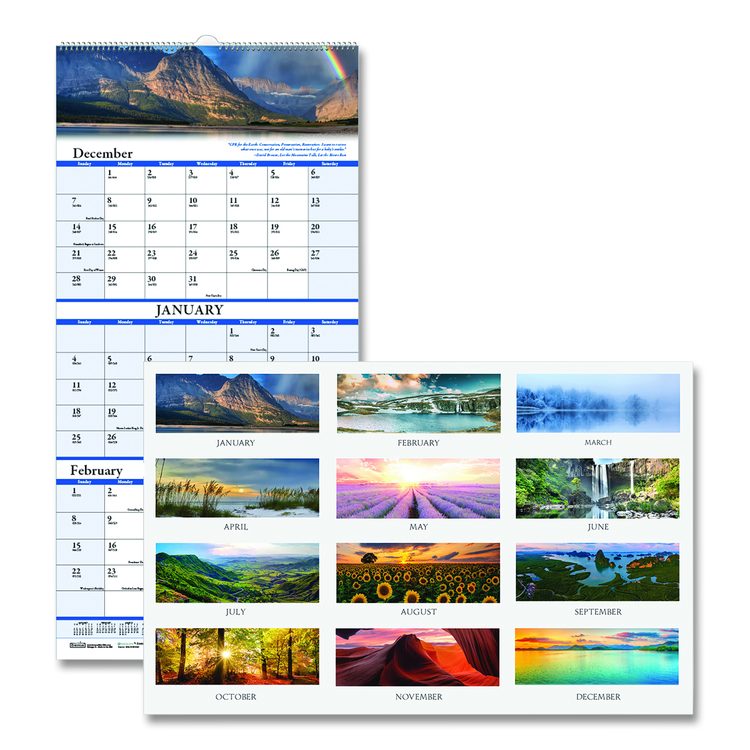 Earthscapes Recycled 3-Month Vertical Wall Calendar, Scenic Landscape Photography, 12.25 x 26, 14-Month: Dec 2025 to Jan 2027