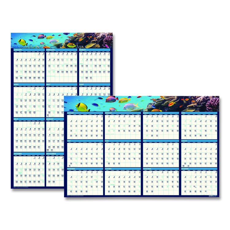 Earthscapes Recycled Reversible/Erasable Yearly Wall Calendar, Sea Life Photos, 24 x 37, White Sheets, 12-Month(Jan-Dec):2026