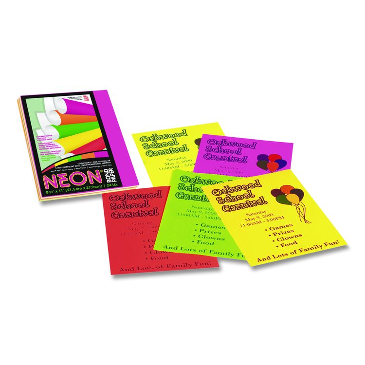 Array Colored Bond Paper, 24 lb Bond Weight, 8.5 x 11, Assorted Neon Colors, 100/Pack