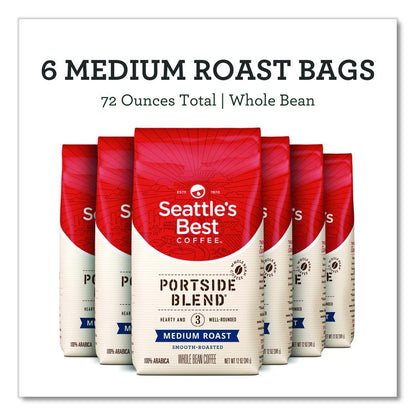 Port Side Blend Whole Bean Coffee, Medium Roast, 12 oz Bag, 6/Carton