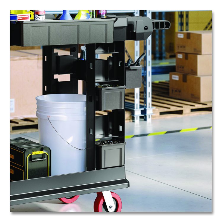 Customizable Bin System for Utility Carts, 2 Large Bins, 4 Small Bins, Black