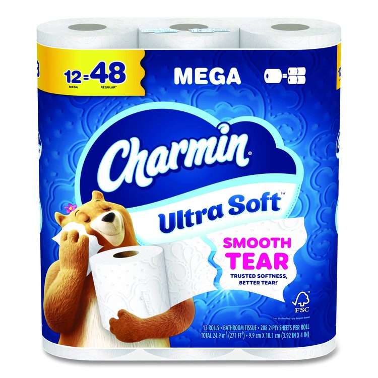 Ultra Soft Bathroom Tissue, Mega Roll, Septic Safe, 2-Ply, White, 208 Sheets/Roll, 12 Rolls/Pack