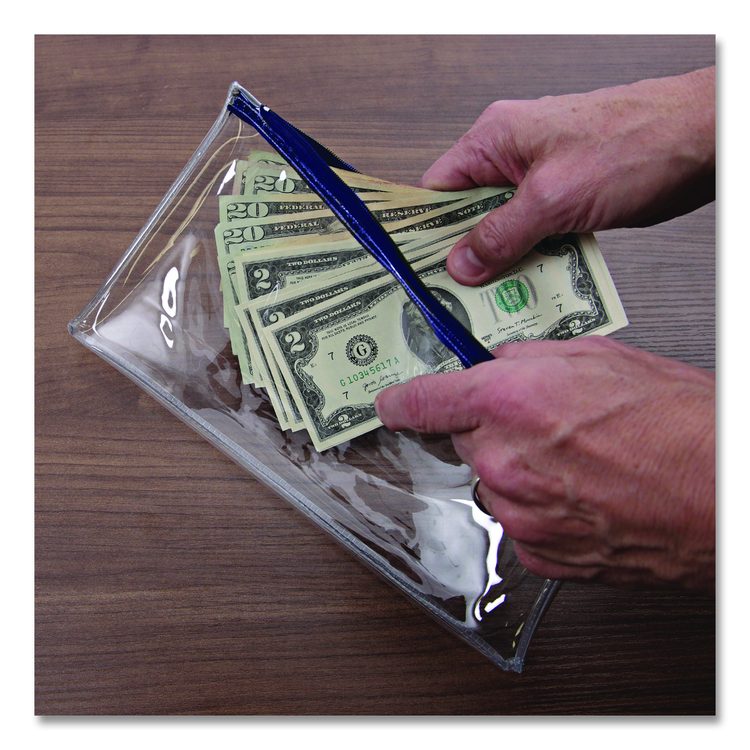 Zippered Wallets/Cases, Polyethene, Toothed Zipper Closure, 11" x 6", Clear/Blue, 2/Pack