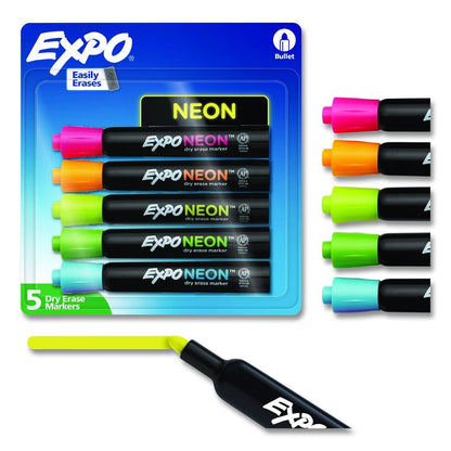 Neon Windows Dry Erase Marker, Broad Bullet Tip, Assorted Colors, 5/Pack