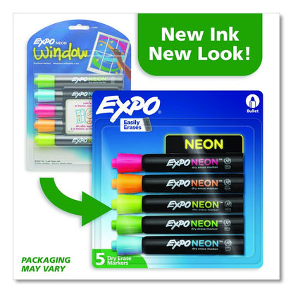 Neon Windows Dry Erase Marker, Broad Bullet Tip, Assorted Colors, 5/Pack