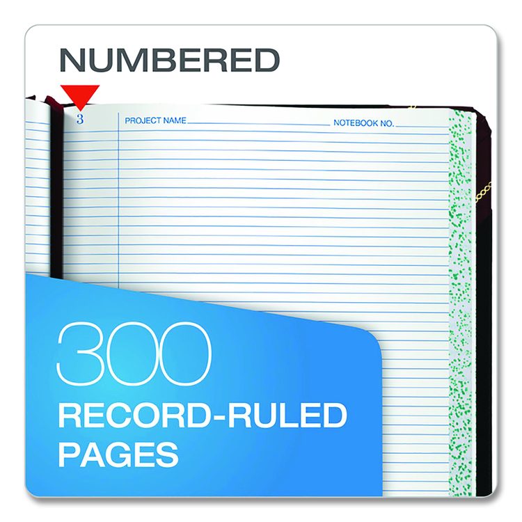 Laboratory Notebook, Data/Lab-Record Format, Black/Red Cover, (300) 10.38 x 8.13 Sheets