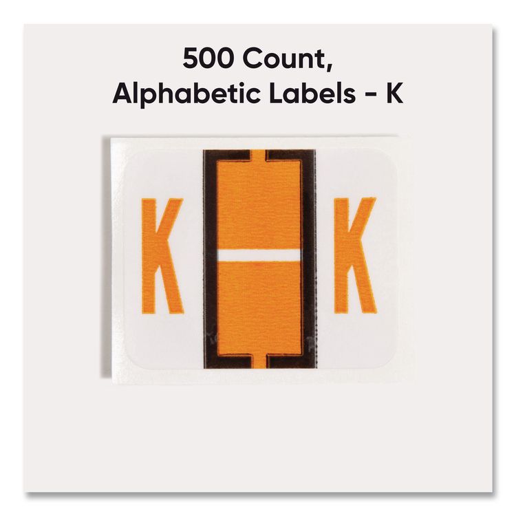 A-Z Color-Coded End Tab Filing Labels, K, 1 x 1.25, White, 500/Roll