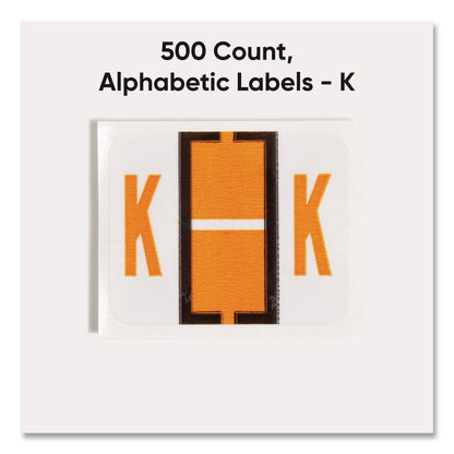A-Z Color-Coded End Tab Filing Labels, K, 1 x 1.25, White, 500/Roll