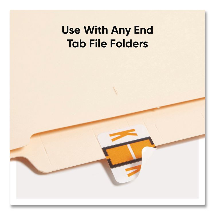A-Z Color-Coded End Tab Filing Labels, K, 1 x 1.25, White, 500/Roll