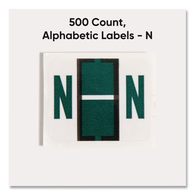 A-Z Color-Coded End Tab Filing Labels, N, 1 x 1.25, White, 500/Roll