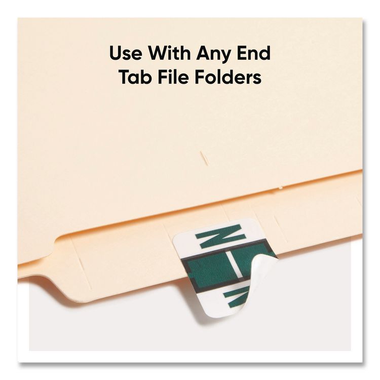 A-Z Color-Coded End Tab Filing Labels, N, 1 x 1.25, White, 500/Roll