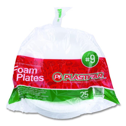 Foam Dinnerware, Plate, 9" dia, White, 25/Pack, 20 Packs/Carton