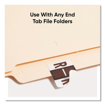 A-Z Color-Coded End Tab Filing Labels, R, 1 x 1.25, White, 500/Roll