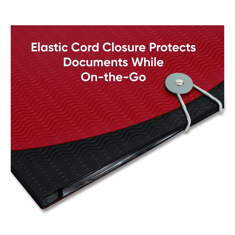 12-Pocket Poly Expanding File, 0.88" Expansion, 12 Sections, Cord/Hook Closure, 1/6-Cut Tabs, Letter Size, Black/Red