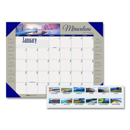 Earthscapes Recycled Monthly Desk Pad Calendar, Motivational Photos, 22 x 17, Blue Binding/Corners, 12-Month (Jan-Dec): 2026